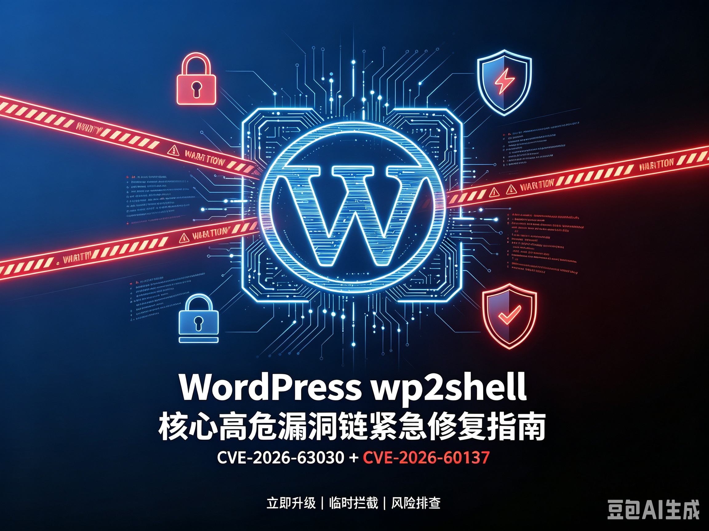 WordPress wp2shell核心高危漏洞链（CVE-2026-63030+60137）紧急修复指南